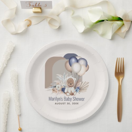 Boho Teddy Bear  Balloons Bearly Wait Baby Shower Paper Plates