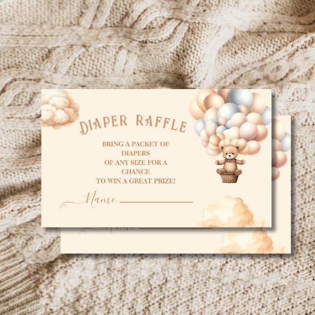 Boho Teddy Bear Balloons Diaper Raffle Enclosure Card (Creator Uploaded)