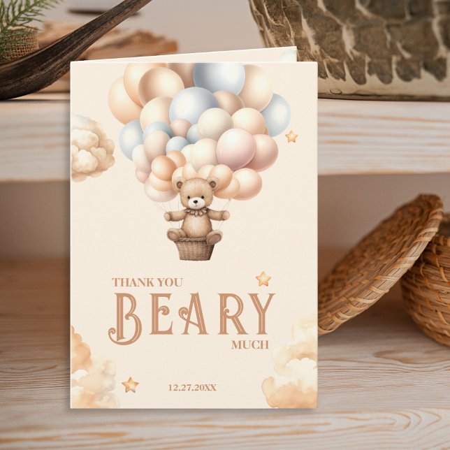 Boho Teddy Bear Balloons Thank You Beary Much Card (Creator Uploaded)