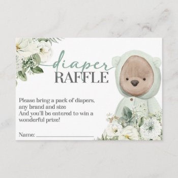 Boho Teddy Bear Bearly Wait Baby Diaper Raffle Enclosure Card by PrettyLittleInvite at Zazzle