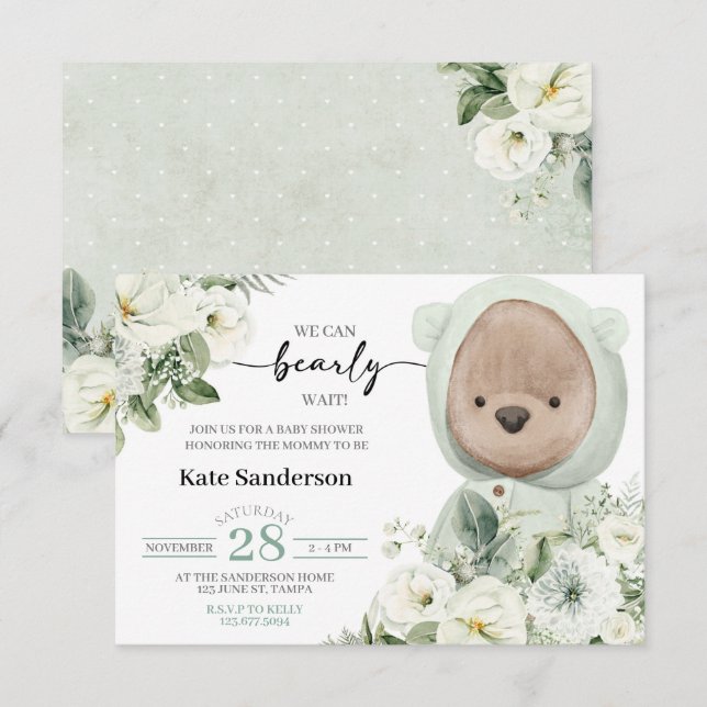 Boho Teddy Bear Bearly Wait Baby Shower Invitation (Front/Back)