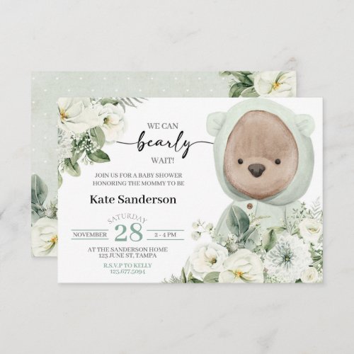 Boho Teddy Bear Bearly Wait Baby Shower Invitation