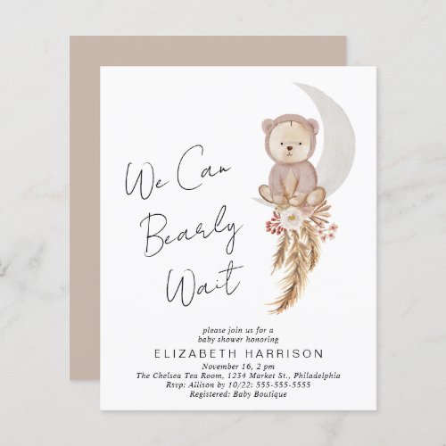 Boho Teddy Bear Bearly Wait Baby Shower Invitation