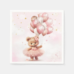 Boho Teddy Bear Bearly Wait Pink Girl Baby Shower Napkins