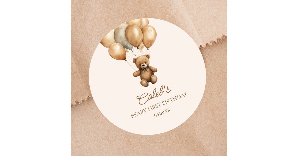 1st Sticker Boho Teddy Bear Beary First 1st Birthday Party Classic Round Sticker ...