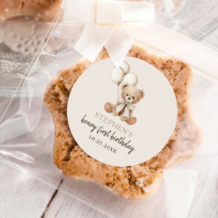 Boho Teddy Bear Beary First 1st Birthday Party Classic Round Sticker