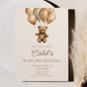 Boho Teddy Bear Beary First 1st Birthday Party Invitation