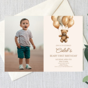Boho Teddy Bear Beary First 1st Birthday Party Invitation