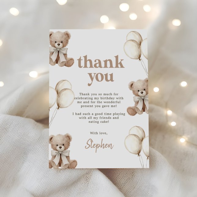 Boho Teddy Bear Beary First 1st Birthday Party Thank You Card (Creator Uploaded)
