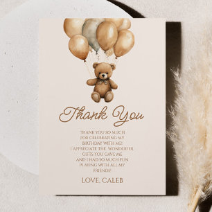 Boho Teddy Bear Beary First 1st Birthday Party Thank You Card