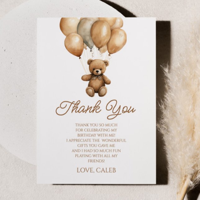  Boho Teddy Bear Beary First 1st Birthday Party Thank You Card (Creator Uploaded)