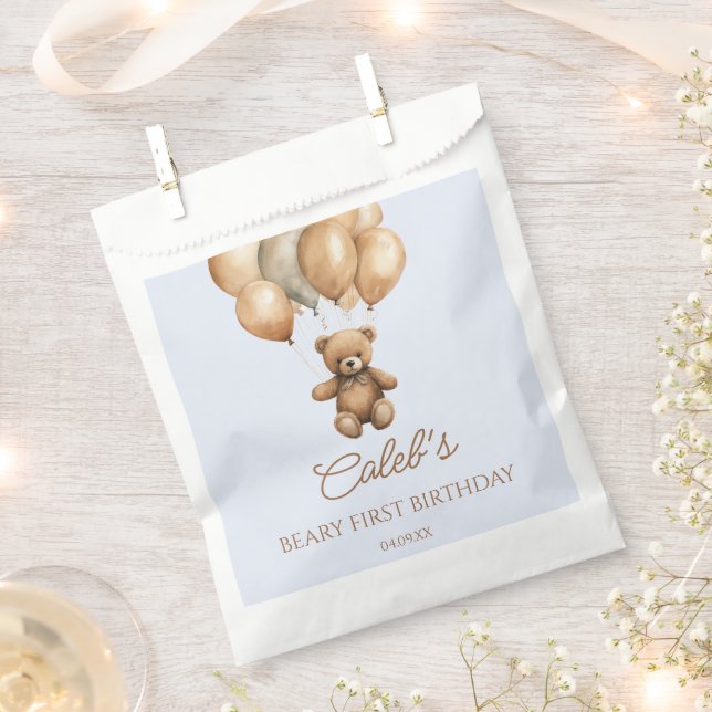 Boho Teddy Bear Beary First Birthday Party Favor Bag (Clipped)