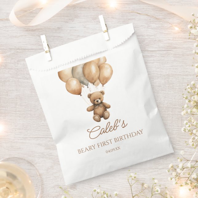 Boho Teddy Bear Beary First Birthday Party Favor Bag (Clipped)