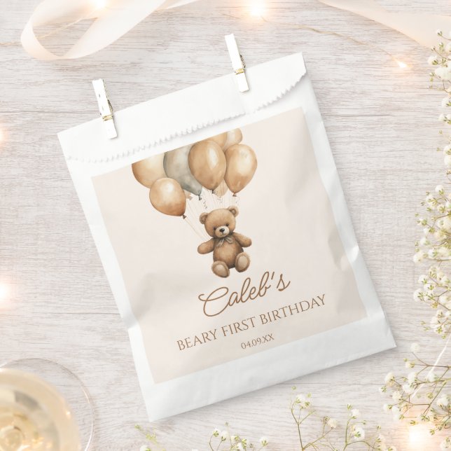 Boho Teddy Bear Beary First Birthday Party Favor Bag (Clipped)