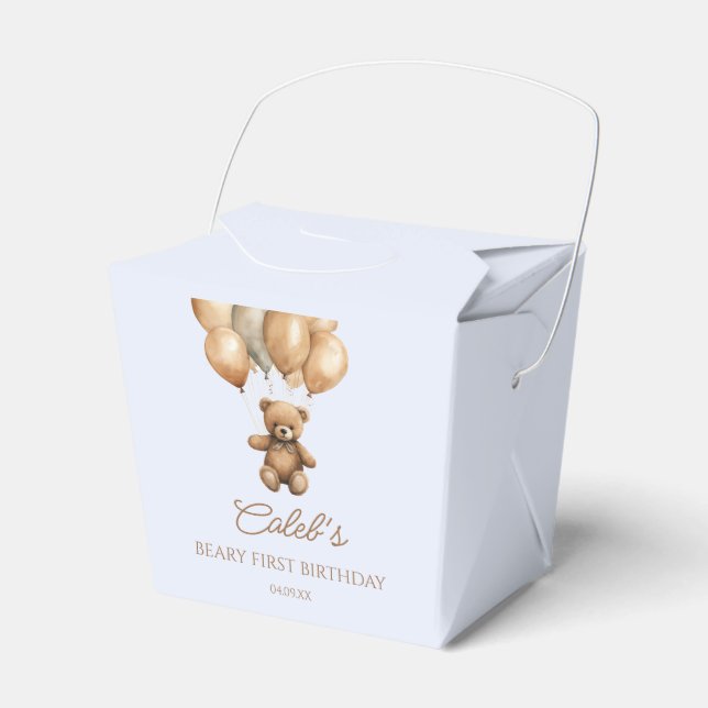 Boho Teddy Bear Beary First Birthday Party Favor Boxes (Front Side)