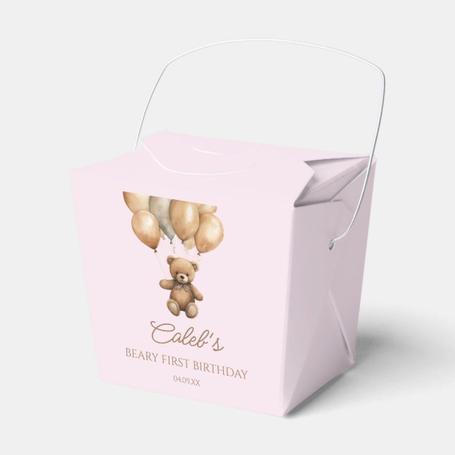 Boho Teddy Bear Beary First Birthday Party Favor Boxes (Front Side)