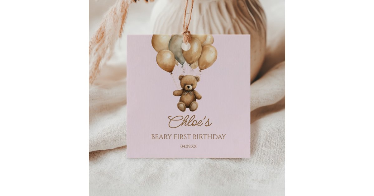 Boho Teddy Bear Beary First Birthday Party Favor Tags | Zazzle