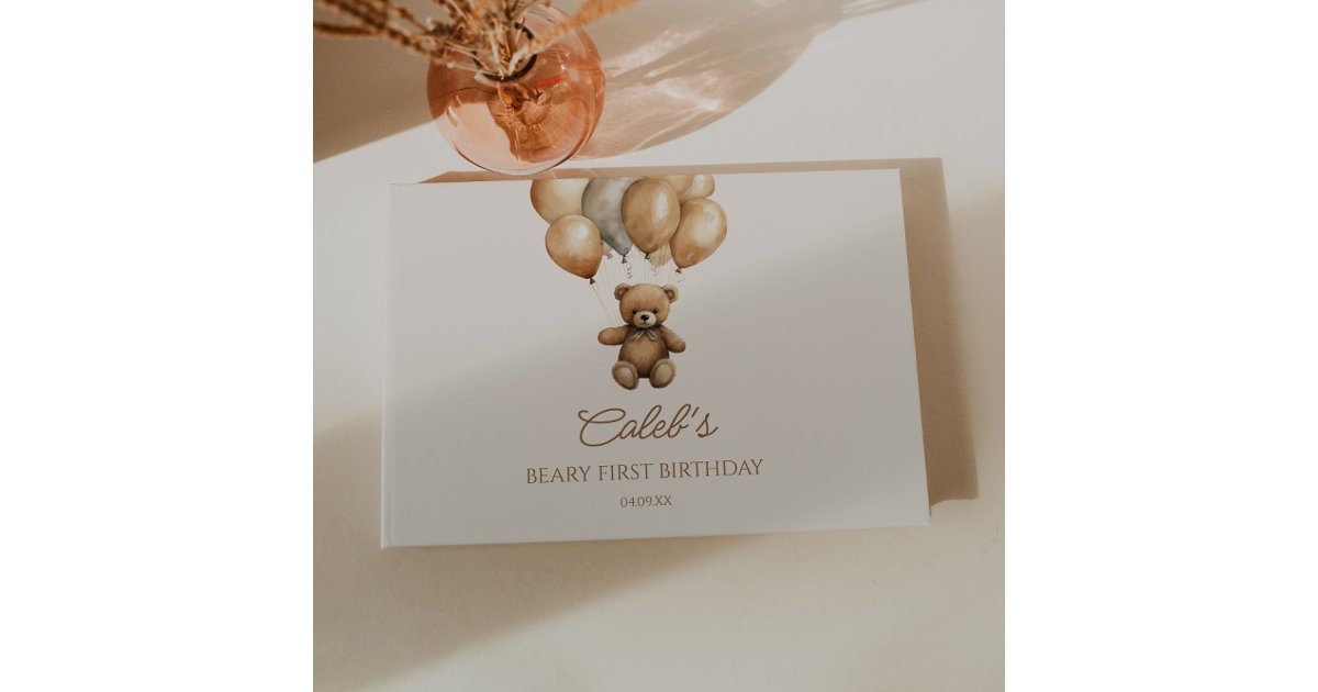 Boho Teddy Bear Beary First Birthday Party Guest Book | Zazzle