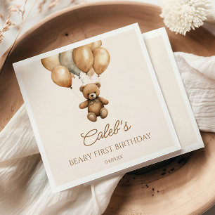 Boho Teddy Bear Beary First Birthday Party Napkins