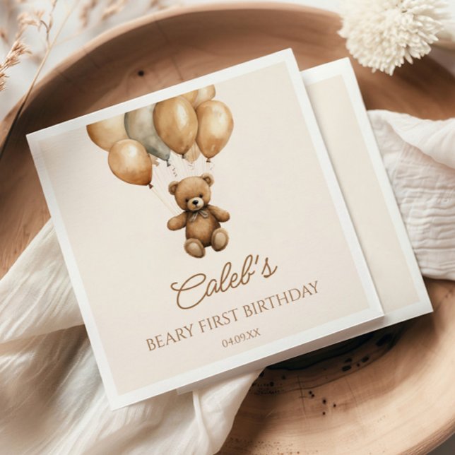 Boho Teddy Bear Beary First Birthday Party Napkins (Creator Uploaded)