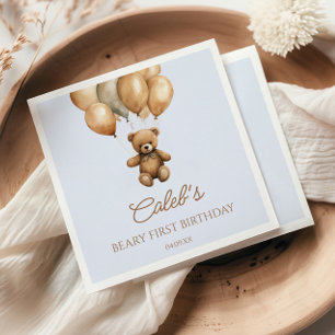 Boho Teddy Bear Beary First Birthday Party Napkins