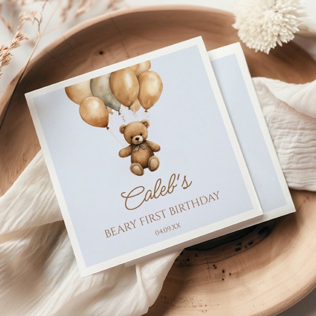 Boho Teddy Bear Beary First Birthday Party Napkins (Creator Uploaded)