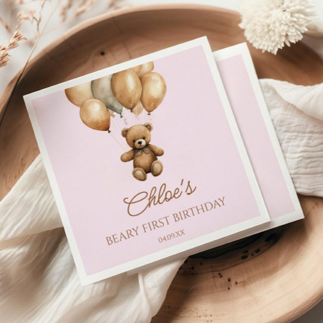 Boho Teddy Bear Beary First Birthday Party Napkins (Creator Uploaded)