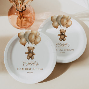 Boho Teddy Bear Beary First Birthday Party Paper Plates
