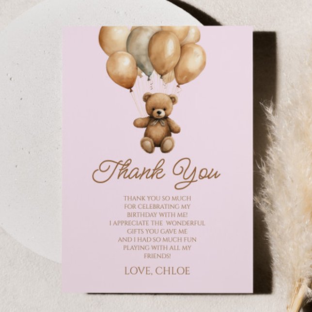Boho Teddy Bear Beary First Birthday Party Thank You Card (Creator Uploaded)