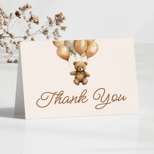 Boho Teddy Bear Beary First Birthday Party Thank You Card (Creator Uploaded)