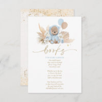 Boho Teddy Bear Blue Baby Shower Books For Baby  Enclosure Card