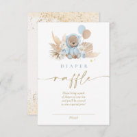 Boho Teddy Bear Blue Baby Shower Diaper Raffle Enclosure Card