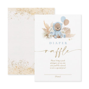 Boho Teddy Bear Blue Baby Shower Diaper Raffle Enclosure Card