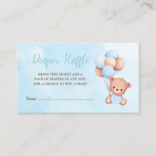 Boho Teddy Bear Blue Baby Shower Diaper Raffle Enclosure Card