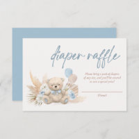 Boho Teddy Bear Blue Baby Shower Diaper Raffle Enclosure Card