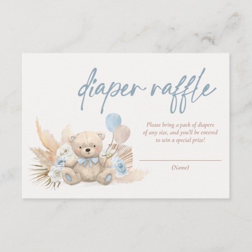 Boho Teddy Bear Blue Baby Shower Diaper Raffle Enclosure Card
