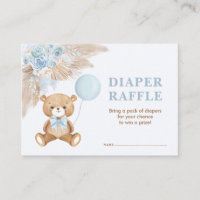 Boho Teddy Bear Blue Balloon Diaper Raffle