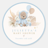 Boho Teddy Bear Blue Bearly Wait Baby Shower Classic Round Sticker