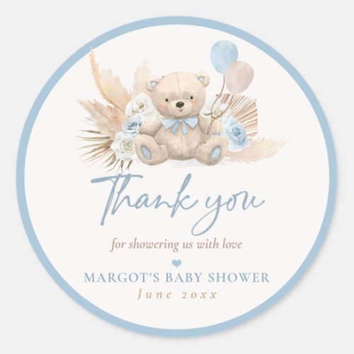 Boho Teddy Bear Blue Bearly Wait Baby Shower Favor Classic Round Sticker