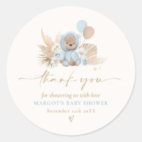 Boho Teddy Bear Blue Bearly Wait Baby Shower Favor Classic Round Sticker