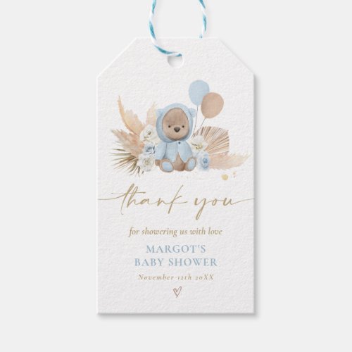 Boho Teddy Bear Blue Bearly Wait Baby Shower Favor Gift Tags