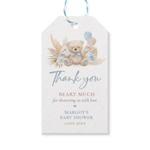 Boho Teddy Bear Blue Bearly Wait Baby Shower Favor Gift Tags