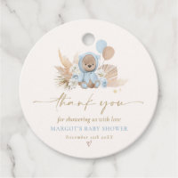 Boho Teddy Bear Blue Bearly Wait Baby Shower  Favor Tags