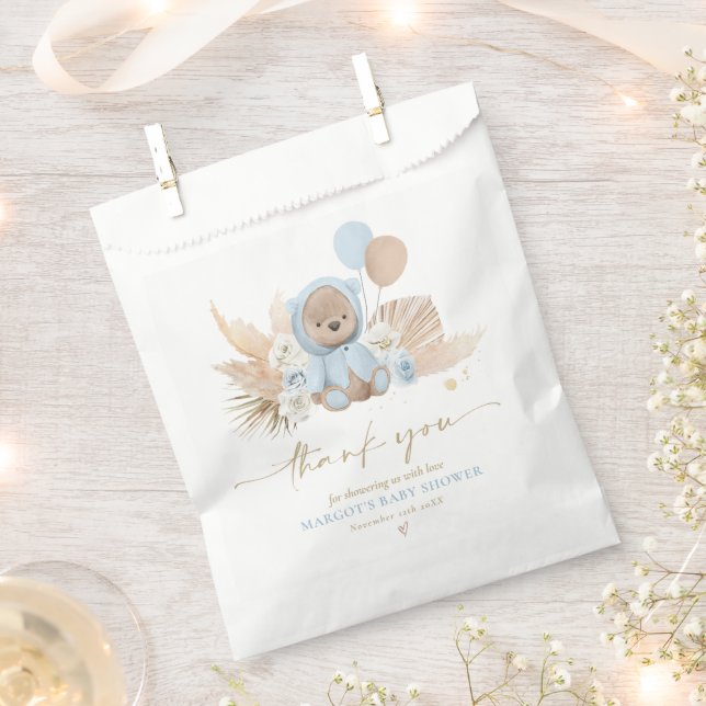 Boho Teddy Bear Blue Bearly Wait Baby Shower Gift  Favor Bag (Clipped)