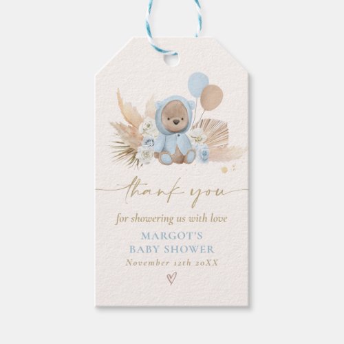 Boho Teddy Bear Blue Bearly Wait Baby Shower Gift Tags