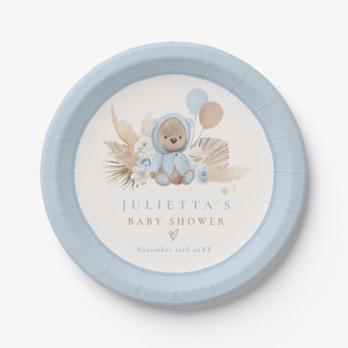 Boho Teddy Bear Blue Bearly Wait Baby Shower Paper Plates