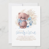 Boho Teddy Bear Blue Bearly Wait Boy Baby Shower Invitation (Front)