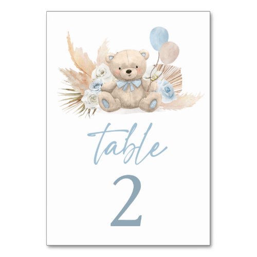 Boho Teddy Bear Boy Blue Bearly Wait Baby Shower Table Number