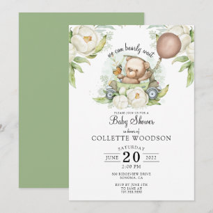 Boho Teddy Bear Brown Sage Green Bearly Wait Invit Invitation