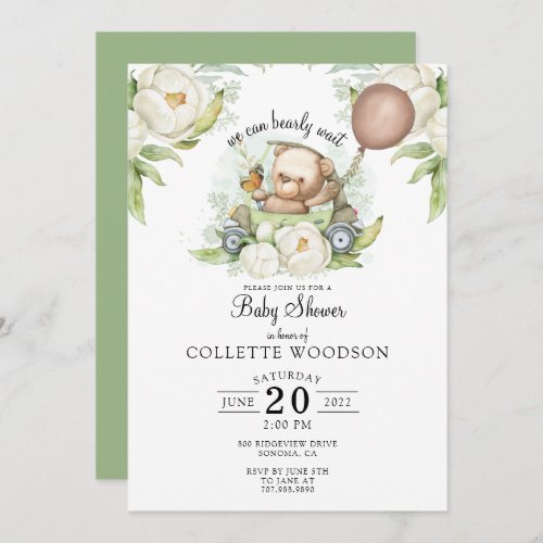 Boho Teddy Bear Brown Sage Green Bearly Wait Invit Invitation